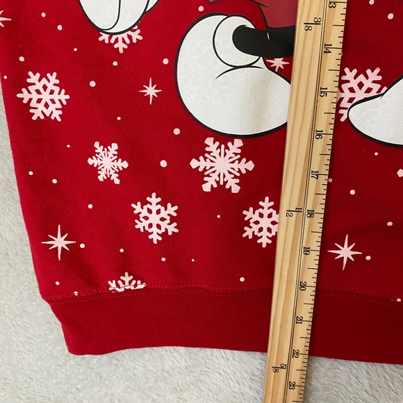 Disney Mickey & Minnie Kissmas Sweatshirt Junior Size M Red Snowflake Holiday - Picture 9 of 10